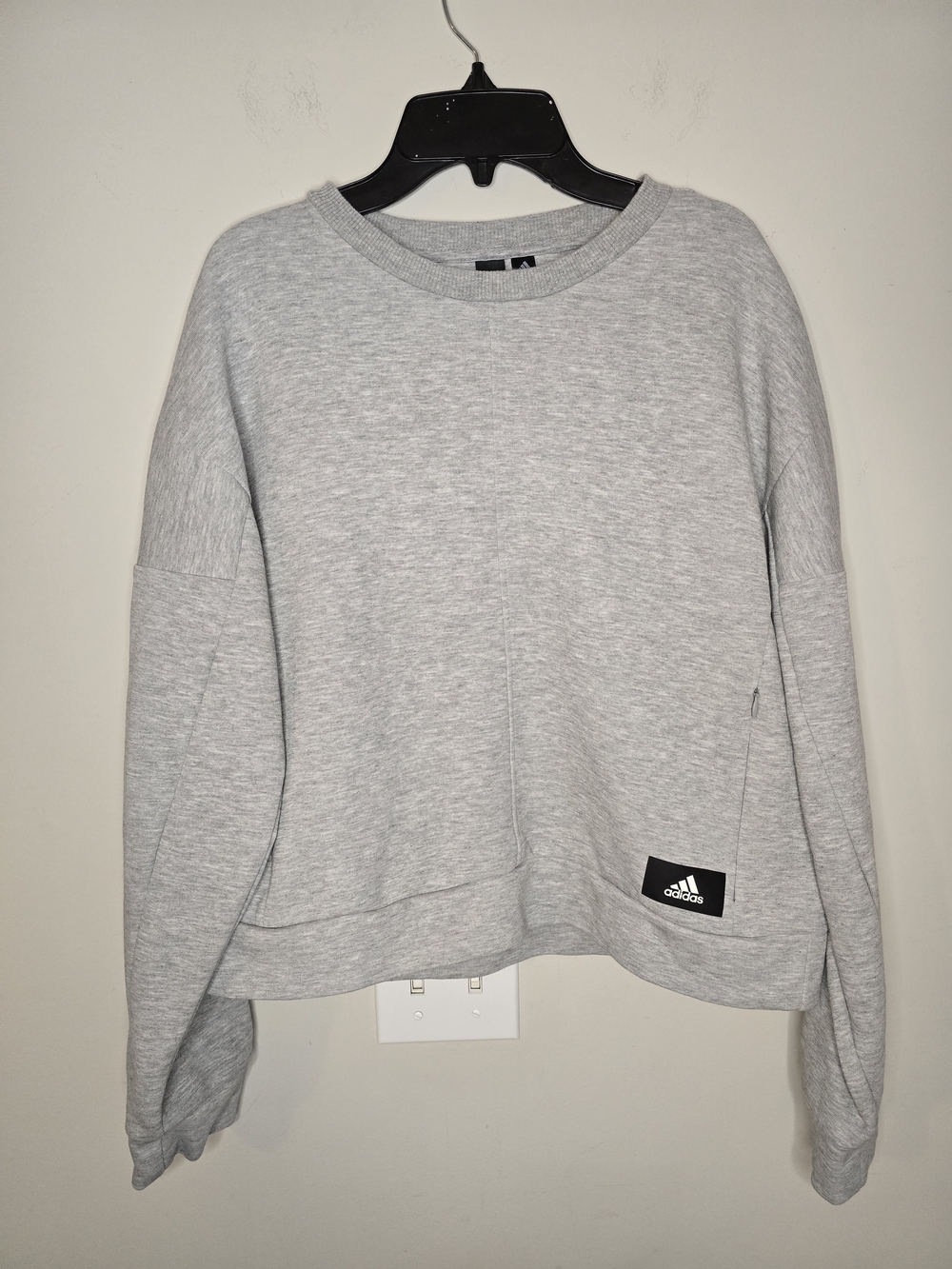 adidas Light Gray Women's Crewneck Pullover With Zipper Pockets
